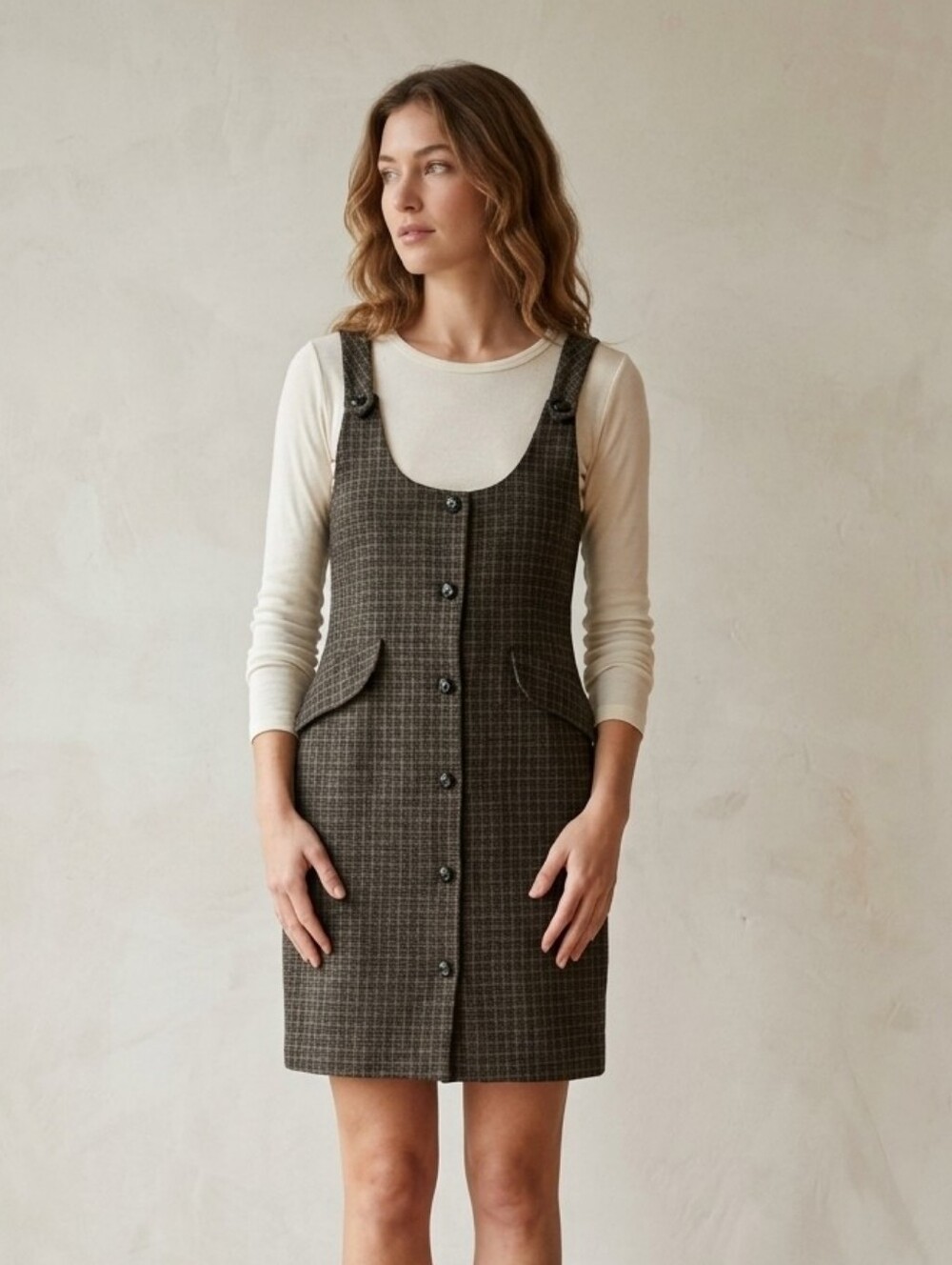 Vintage 90s Checked Pinafore Mini Dress Dark Academia Preppy Schoolgirl Grunge S